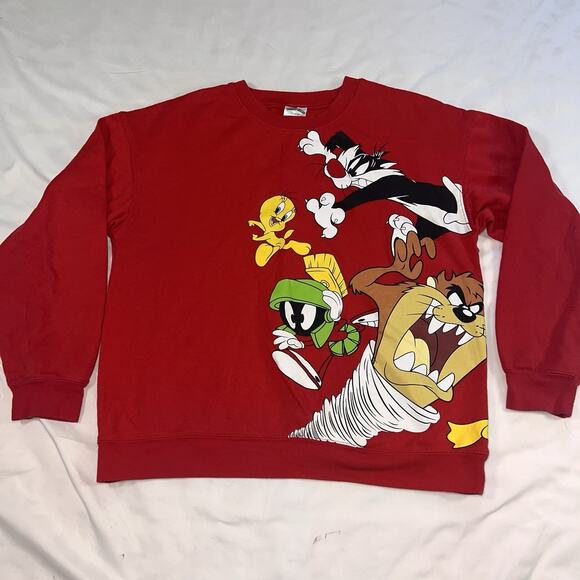 Looney Tunes Sweatshirt Youth Size XL 15-17 Red Wrap Around Graphic Pullover - Picture 1 of 14